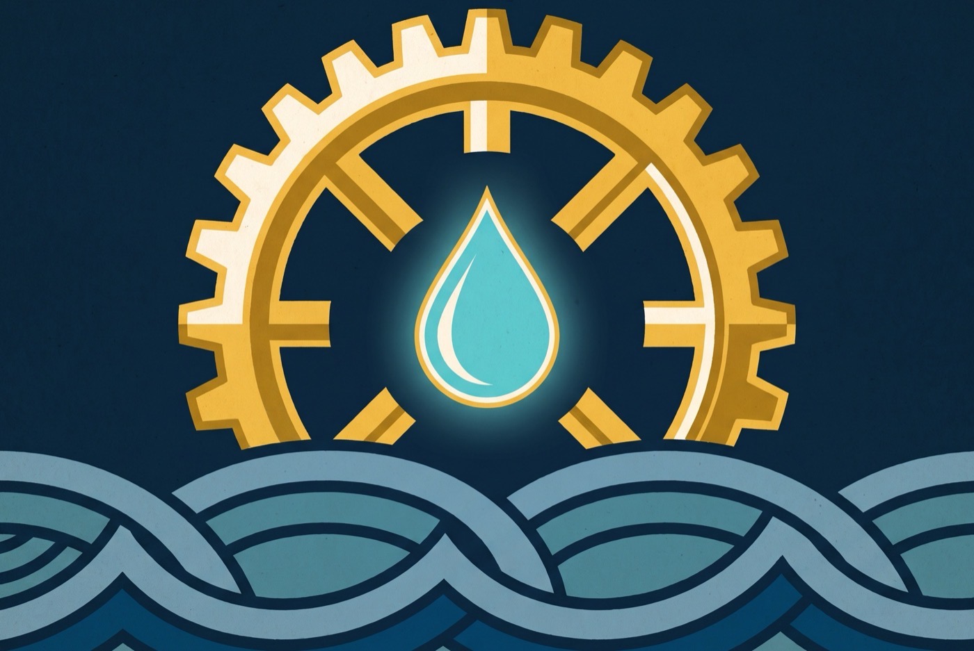 Poster: gear-sun with a water drop over canal waves